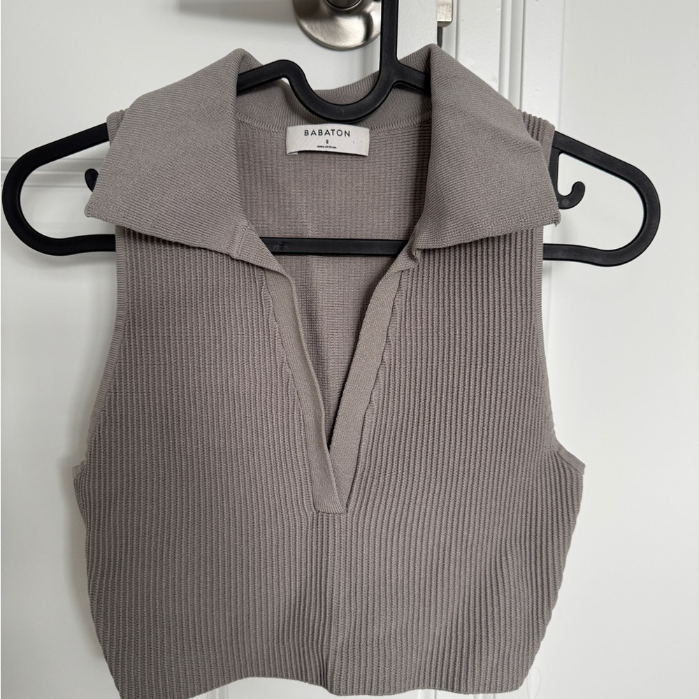 Babaton Grey Sculpt Ribbed Knit Top